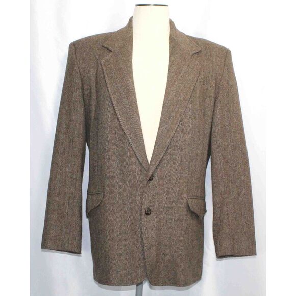 Vtg Pioneer Wear Cowboy Chestnut Brown Blue Herringbone Coat Jacket Mens Size 46 - Picture 1 of 9